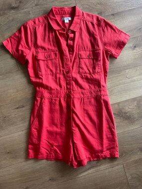 Outerknown Red Short-Sleeve Utility Romper